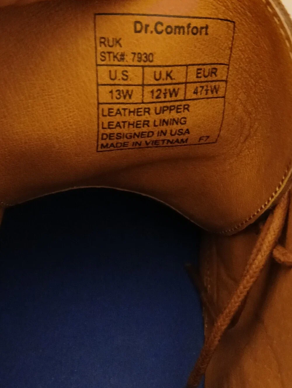 Dr.Comfort Men’s Brown Leather Upper  Lace-Up Casual Boot Size 13W.